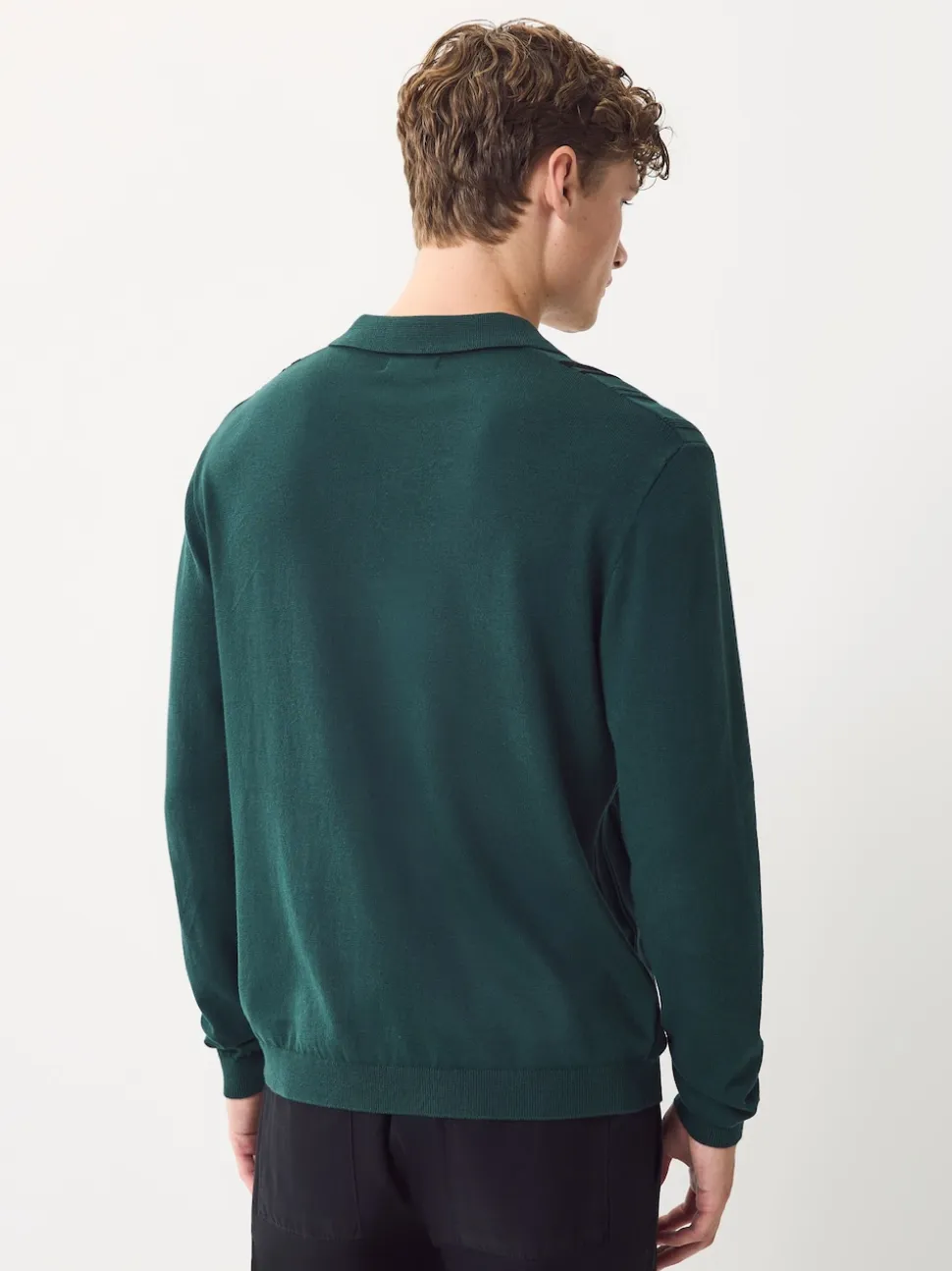 Green Regular Fit Cotton Rich Long Sleeve Stripe Knit Polo Shirt