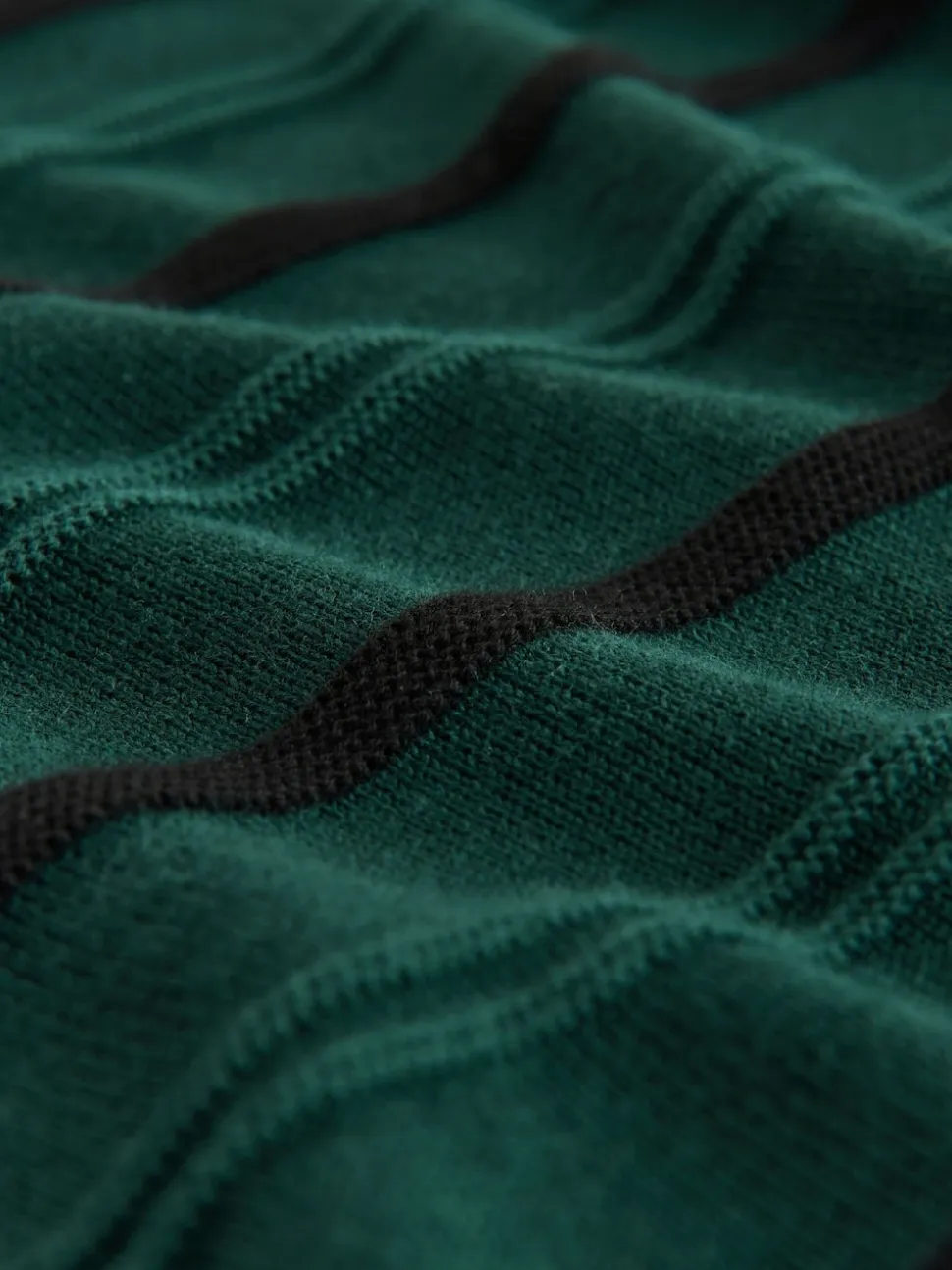 Green Regular Fit Cotton Rich Long Sleeve Stripe Knit Polo Shirt