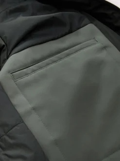 Green Regular Fit Drytech Waterproof Quilted Funnel Neck Coat