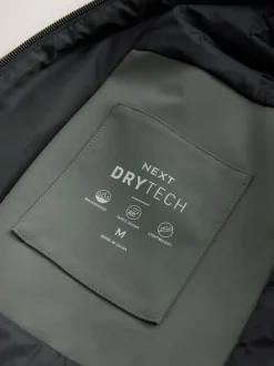 Green Regular Fit Drytech Waterproof Quilted Funnel Neck Coat