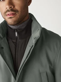 Green Regular Fit Drytech Waterproof Quilted Funnel Neck Coat