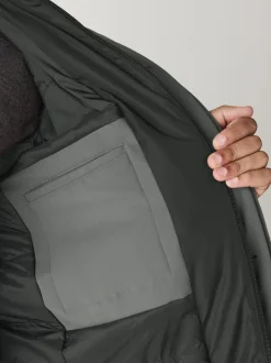 Green Regular Fit Drytech Waterproof Quilted Funnel Neck Coat