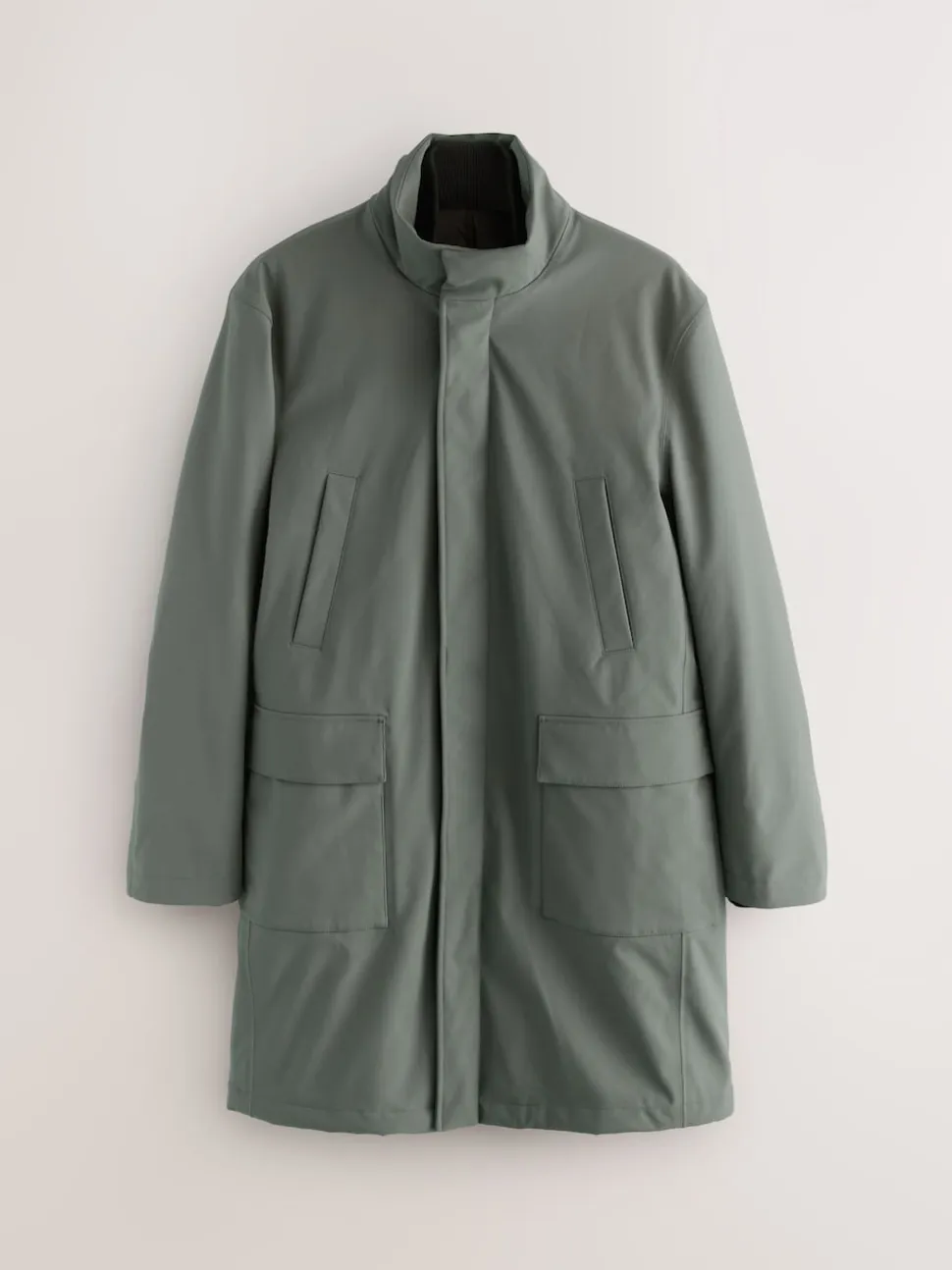 Green Regular Fit Drytech Waterproof Quilted Funnel Neck Coat