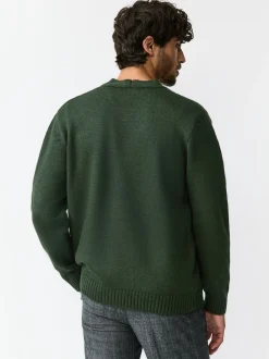 Green Regular Fit Embroidered Chest Motif Cardigan