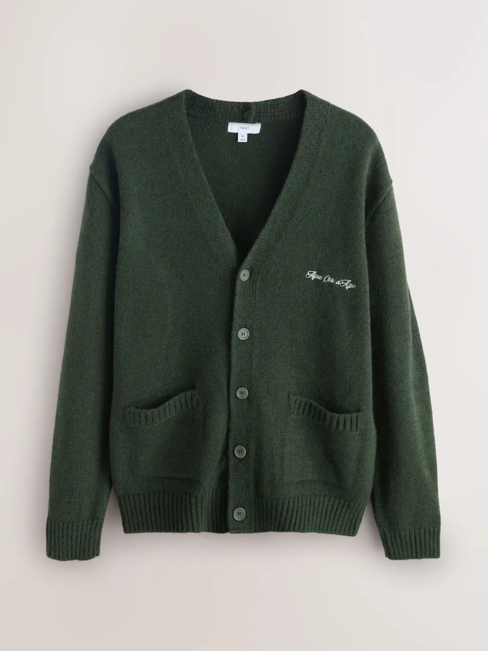 Green Regular Fit Embroidered Chest Motif Cardigan