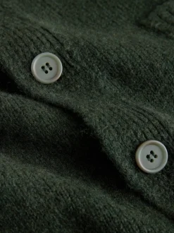 Green Regular Fit Embroidered Chest Motif Cardigan