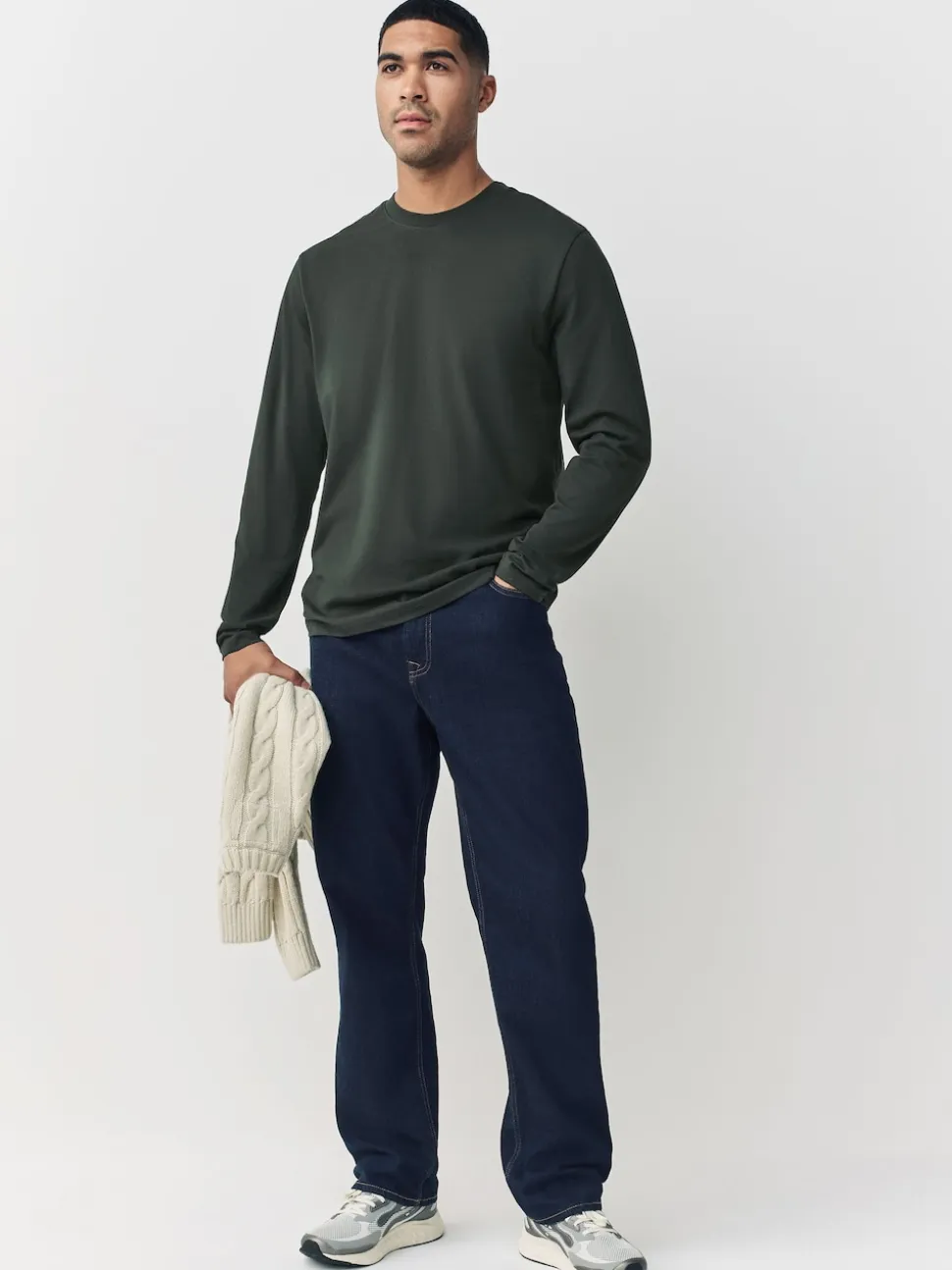 Green Regular Fit Long Sleeve Crew Neck T-Shirt