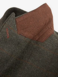Green Regular Fit Nova Fides Italian Wool Blend Trimmed Check Suit Jacket