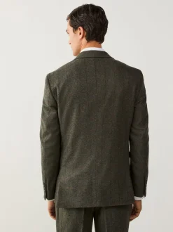 Green Regular Fit Nova Fides Italian Wool Blend Trimmed Check Suit Jacket