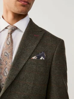 Green Regular Fit Nova Fides Italian Wool Blend Trimmed Check Suit Jacket