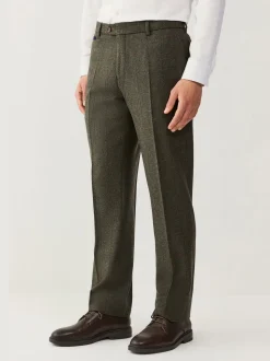 Green Regular Fit Nova Fides Italian Wool Blend Trimmed Check Suit Trousers