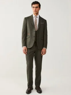 Green Regular Fit Nova Fides Italian Wool Blend Trimmed Check Suit Trousers