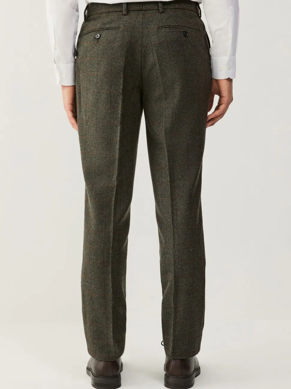 Green Regular Fit Nova Fides Italian Wool Blend Trimmed Check Suit Trousers