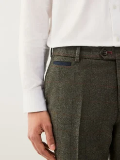 Green Regular Fit Nova Fides Italian Wool Blend Trimmed Check Suit Trousers