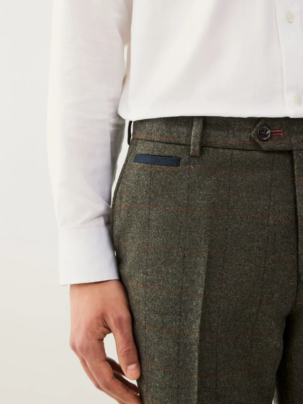 Green Regular Fit Nova Fides Italian Wool Blend Trimmed Check Suit Trousers