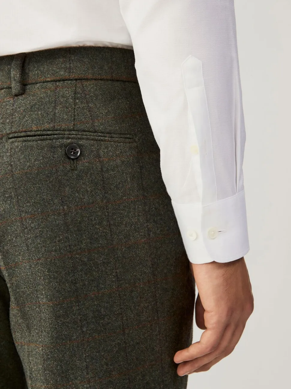 Green Regular Fit Nova Fides Italian Wool Blend Trimmed Check Suit Trousers