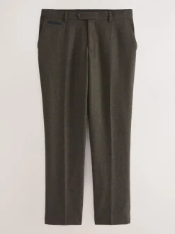 Green Regular Fit Nova Fides Italian Wool Blend Trimmed Check Suit Trousers