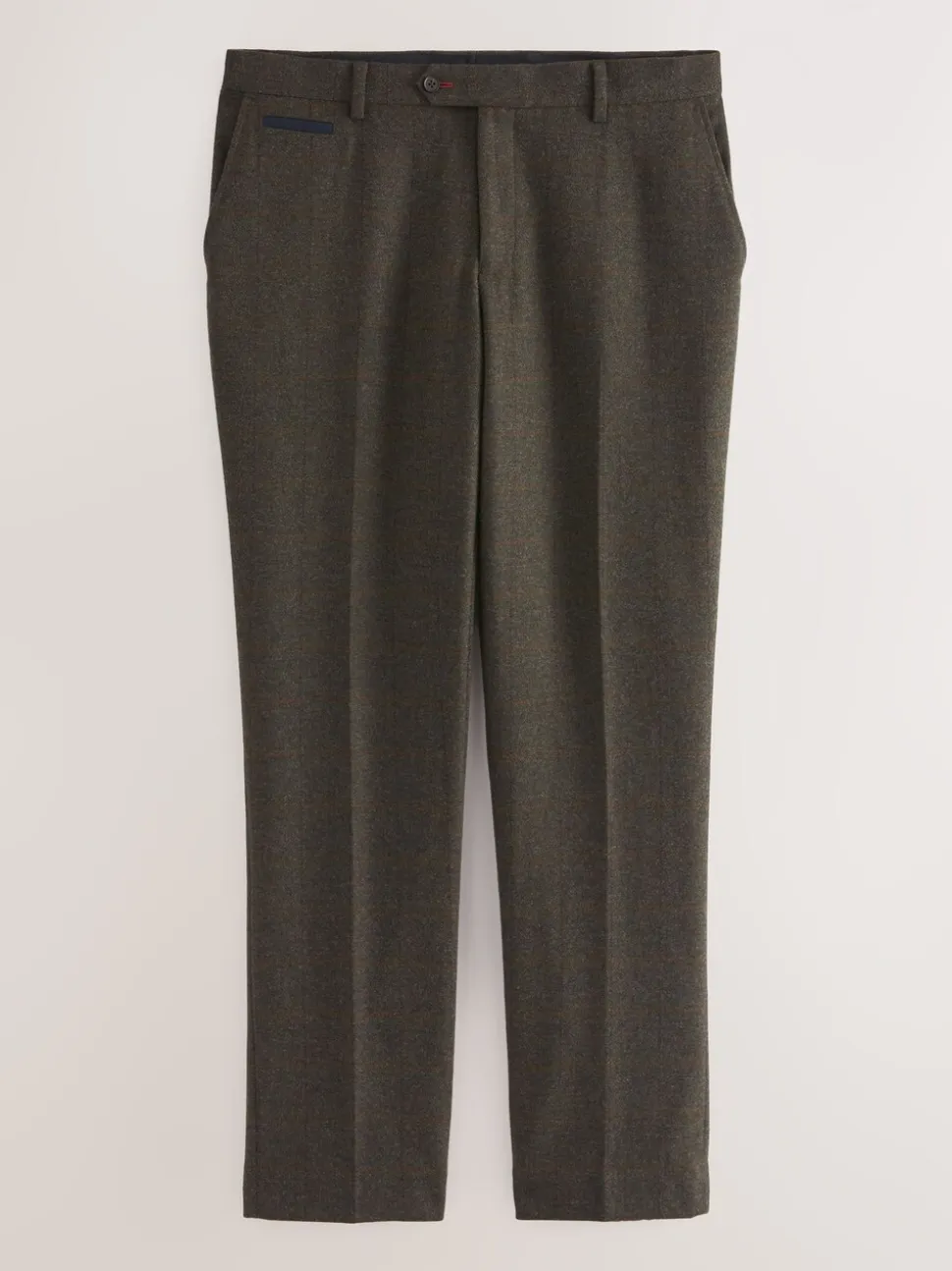 Green Regular Fit Nova Fides Italian Wool Blend Trimmed Check Suit Trousers