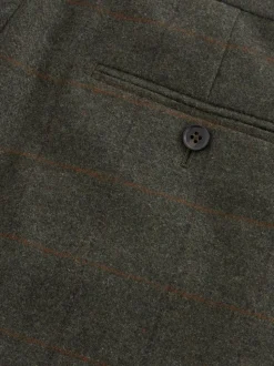 Green Regular Fit Nova Fides Italian Wool Blend Trimmed Check Suit Trousers