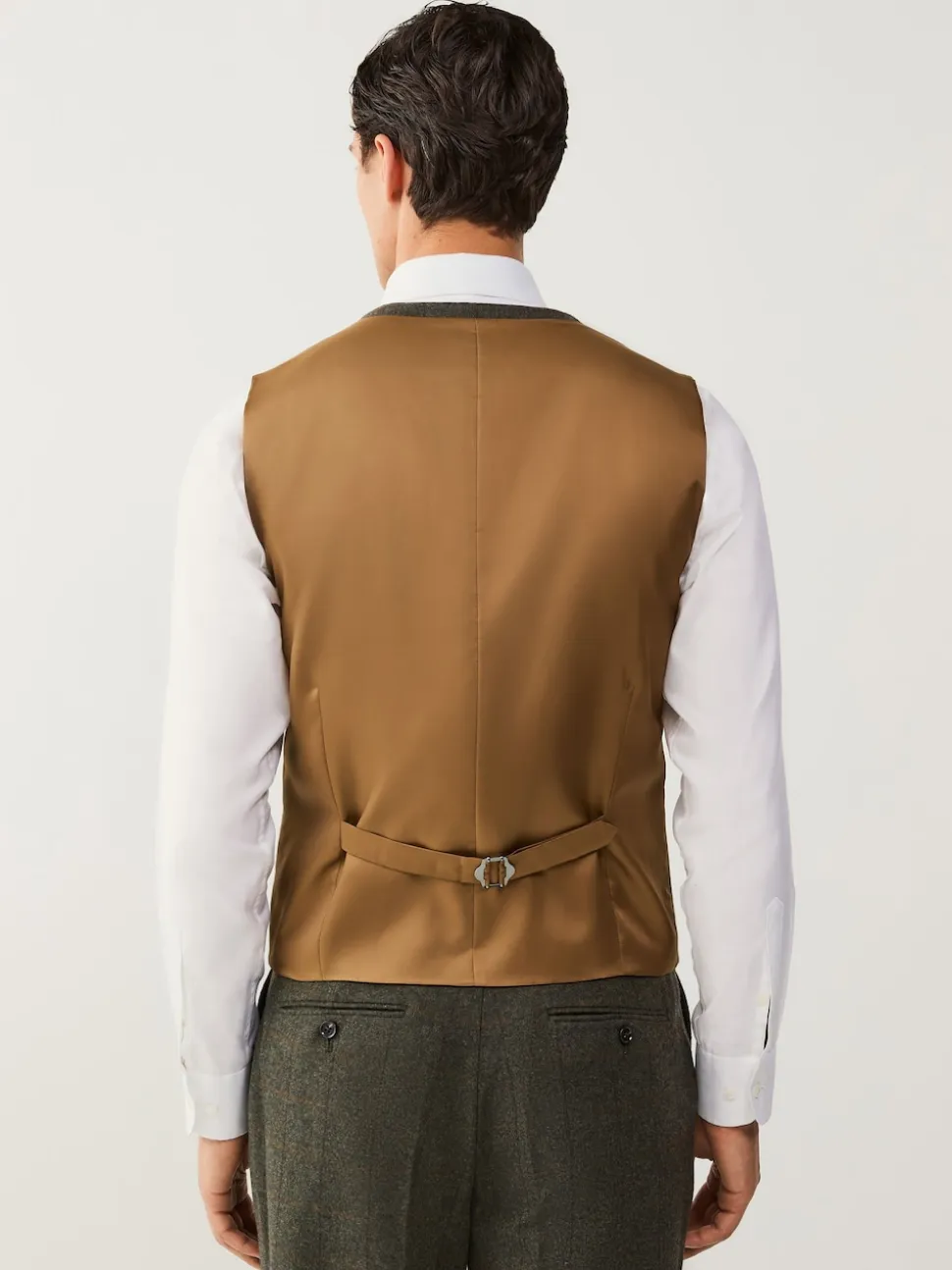 Green Regular Fit Nova Fides Italian Wool Blend Trimmed Check Suit Waistcoat