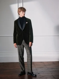 Green Regular Fit Signature Pontoglio Italian Velvet Blazer With Shawl Lapel