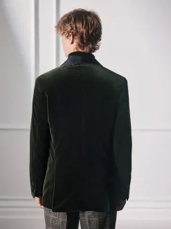 Green Regular Fit Signature Pontoglio Italian Velvet Blazer With Shawl Lapel