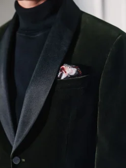 Green Regular Fit Signature Pontoglio Italian Velvet Blazer With Shawl Lapel