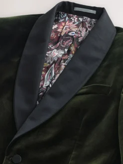 Green Regular Fit Signature Pontoglio Italian Velvet Blazer With Shawl Lapel