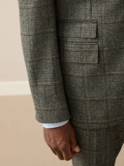 Green Regular Fit Signature Abraham Moon 100% Wool Tweed Check Suit Jacket