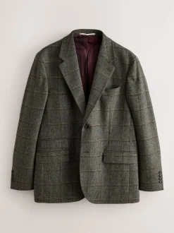 Green Regular Fit Signature Abraham Moon 100% Wool Tweed Check Suit Jacket