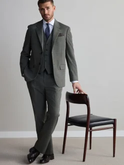 Green Regular Fit Signature Nova Fides 100% Italian Wool Suit Trousers