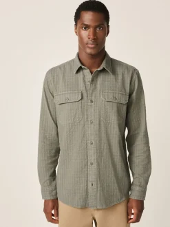Green Regular Fit Textured Waffle Long Sleeve Shirt