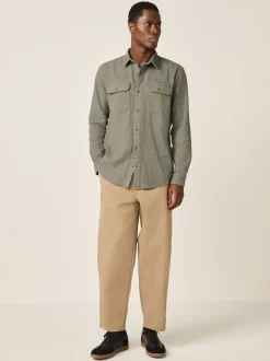 Green Regular Fit Textured Waffle Long Sleeve Shirt