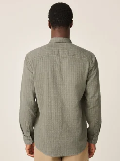 Green Regular Fit Textured Waffle Long Sleeve Shirt