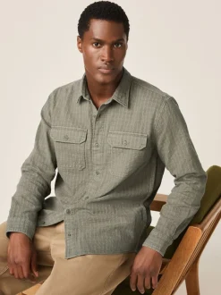 Green Regular Fit Textured Waffle Long Sleeve Shirt
