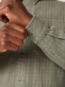 Green Regular Fit Textured Waffle Long Sleeve Shirt