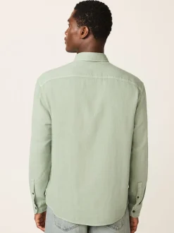 Green Regular Fit Textured Twin Pocket Long Sleeve Shirt