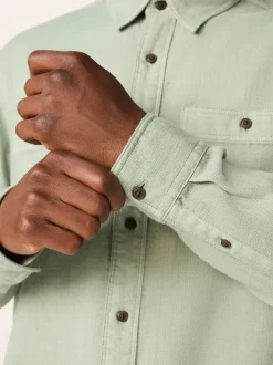 Green Regular Fit Textured Twin Pocket Long Sleeve Shirt