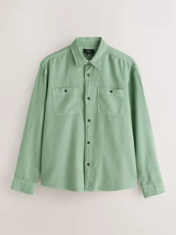 Green Regular Fit Textured Twin Pocket Long Sleeve Shirt