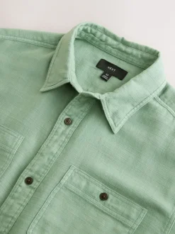 Green Regular Fit Textured Twin Pocket Long Sleeve Shirt