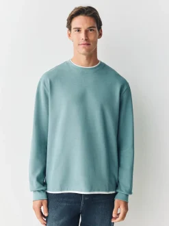 Green Sage Long Sleeve Mock Crew Neck T-Shirt
