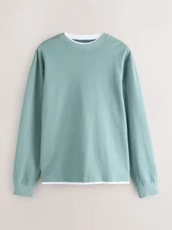Green Sage Long Sleeve Mock Crew Neck T-Shirt
