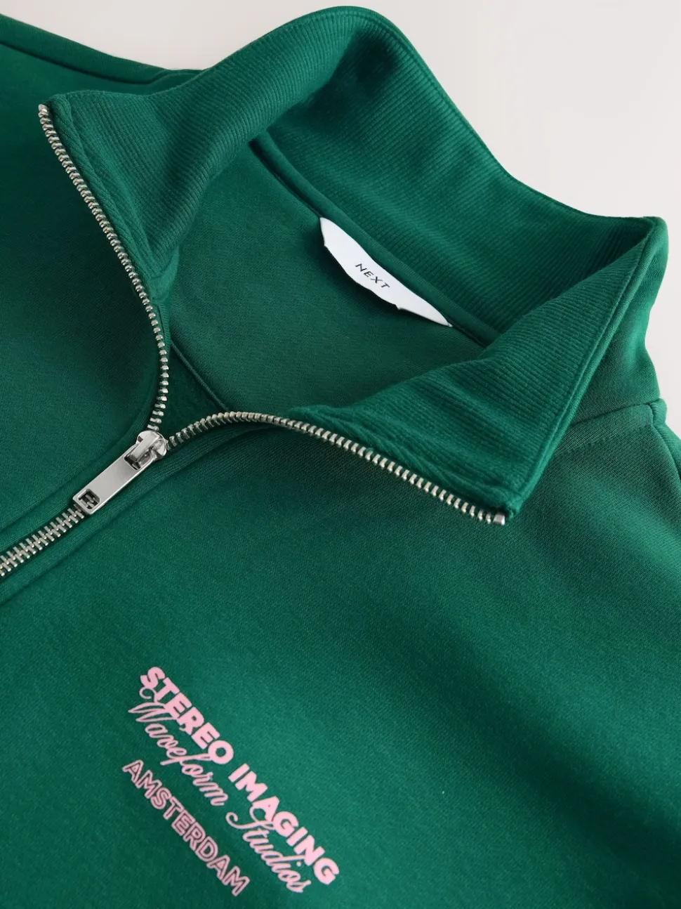 Green Simple Text Graphic Print Quarter Zip Neck Sweatshirt