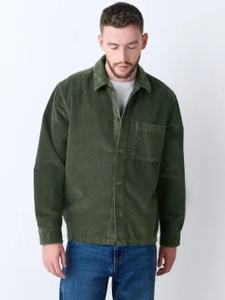 Green Single pocket Corduroy Shacket Overshirt