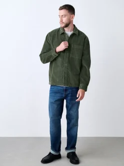 Green Single pocket Corduroy Shacket Overshirt