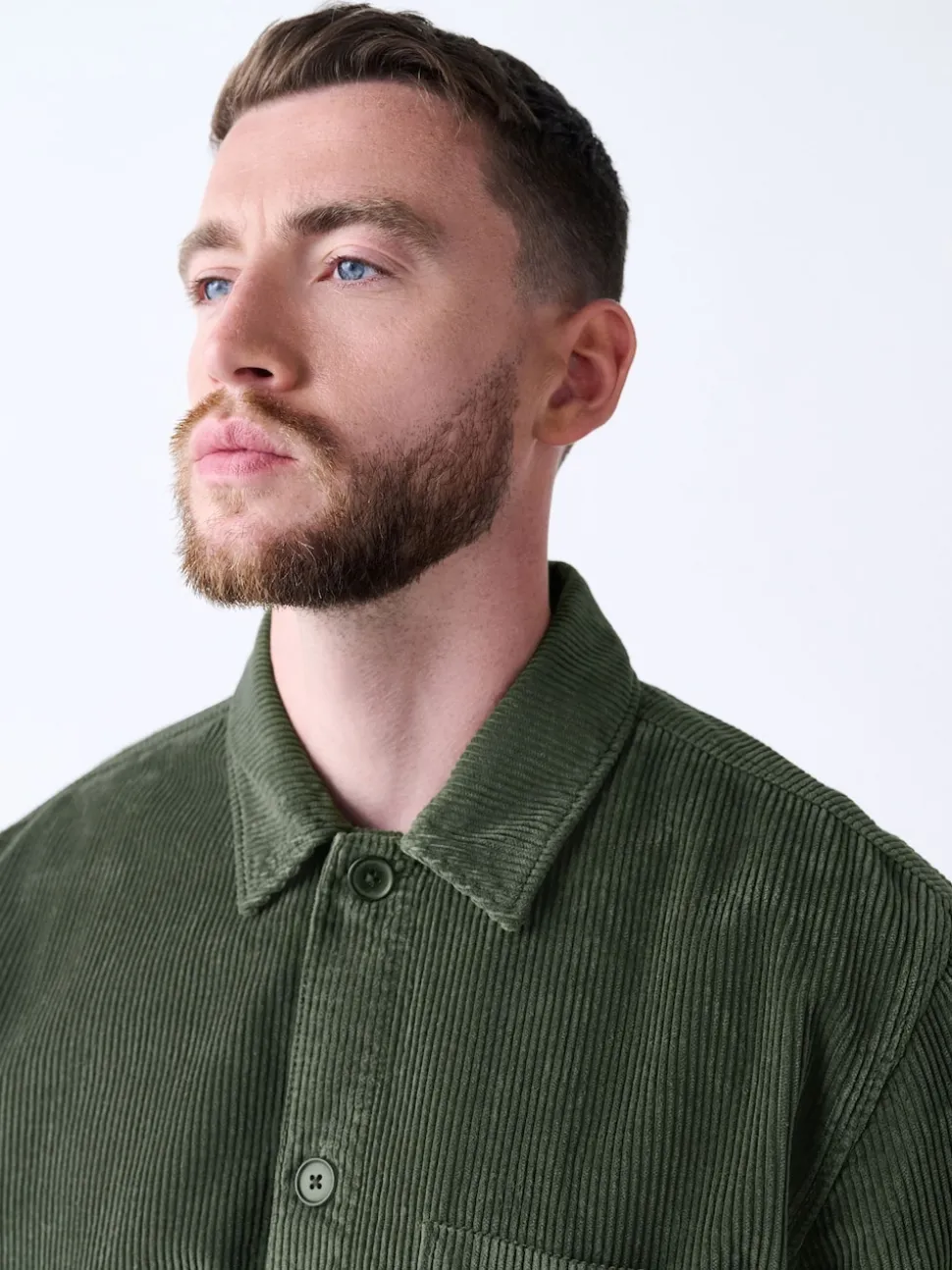 Green Single pocket Corduroy Shacket Overshirt