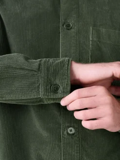 Green Single pocket Corduroy Shacket Overshirt
