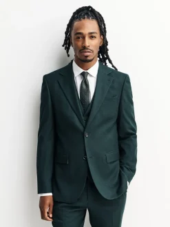 Green Slim Fit Flannel Suit Jacket