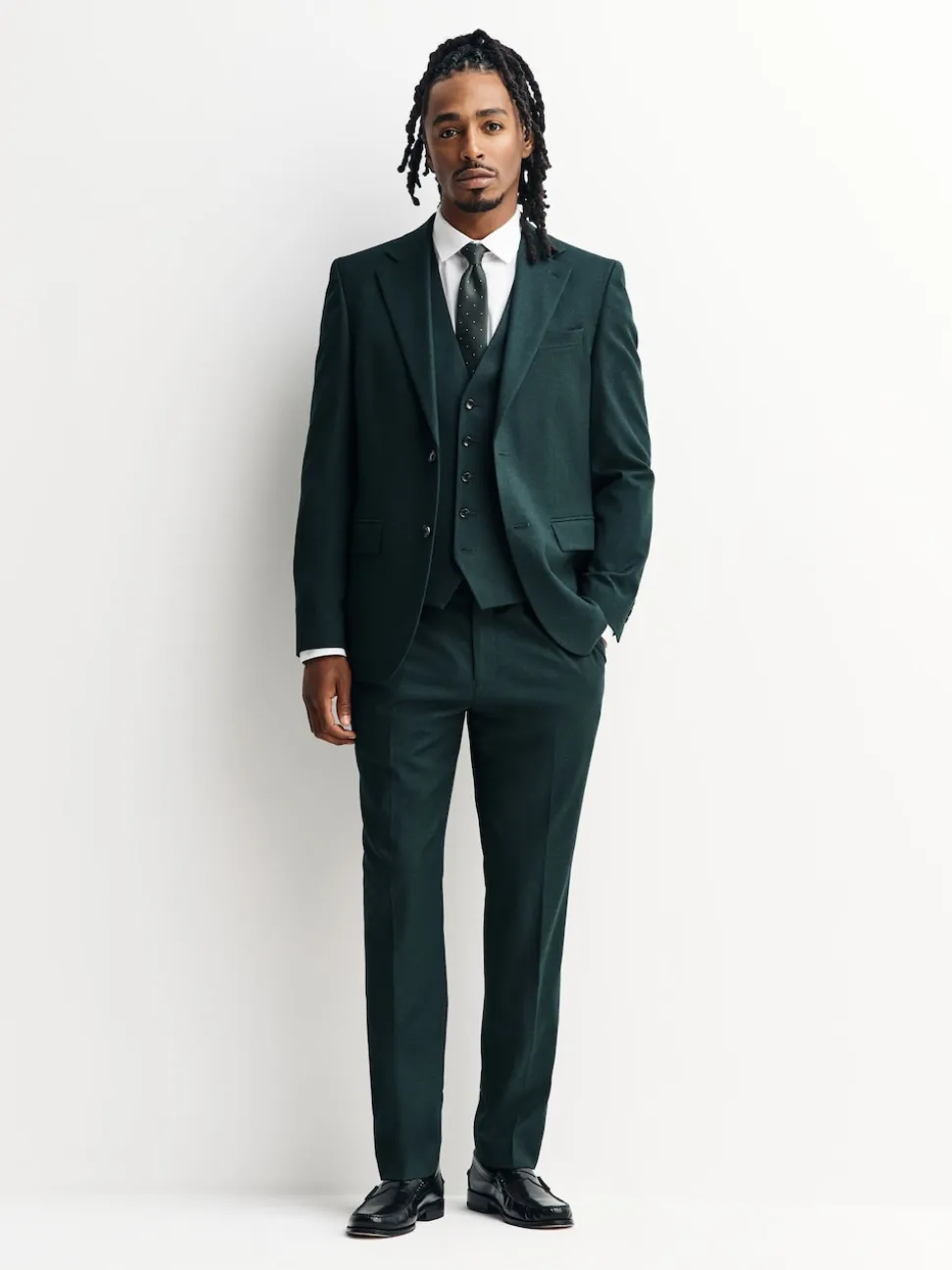 Green Slim Fit Flannel Suit Jacket