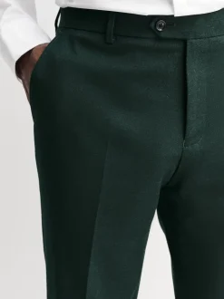 Green Slim Fit Flannel Suit Trousers